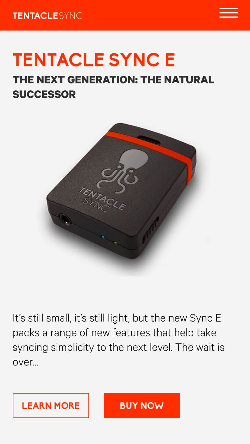 Phone-Ansicht der Tentacle Sync Website
