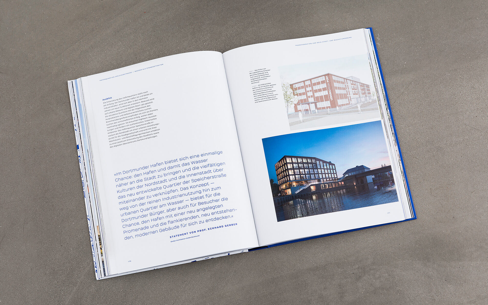 Doppelseite im Editorial Design für das Buch Dortmund bauen
