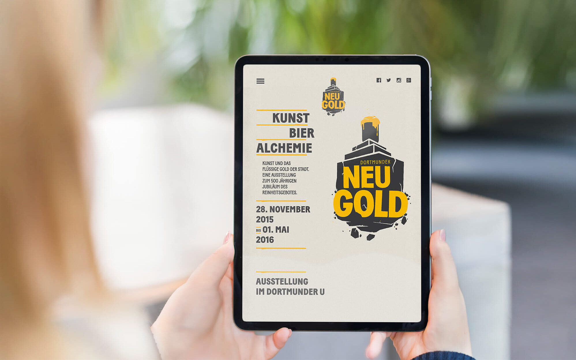Startscreen der responsiven Website für Dortmunder Neugold auf einem Tablet